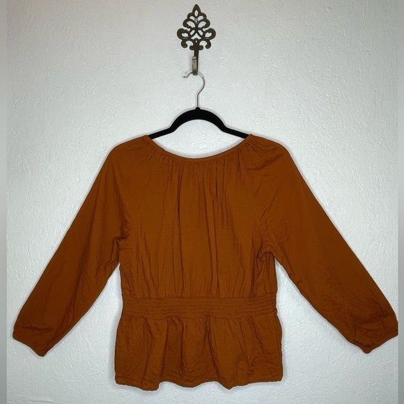 Universal Thread Rust Peplum Linen Bishop 3/4 Sleeve Blouse Top Size Medium - Picture 2 of 11